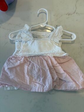 Janie and Jack White Eyelet Top with Pink Seersucker Skirt